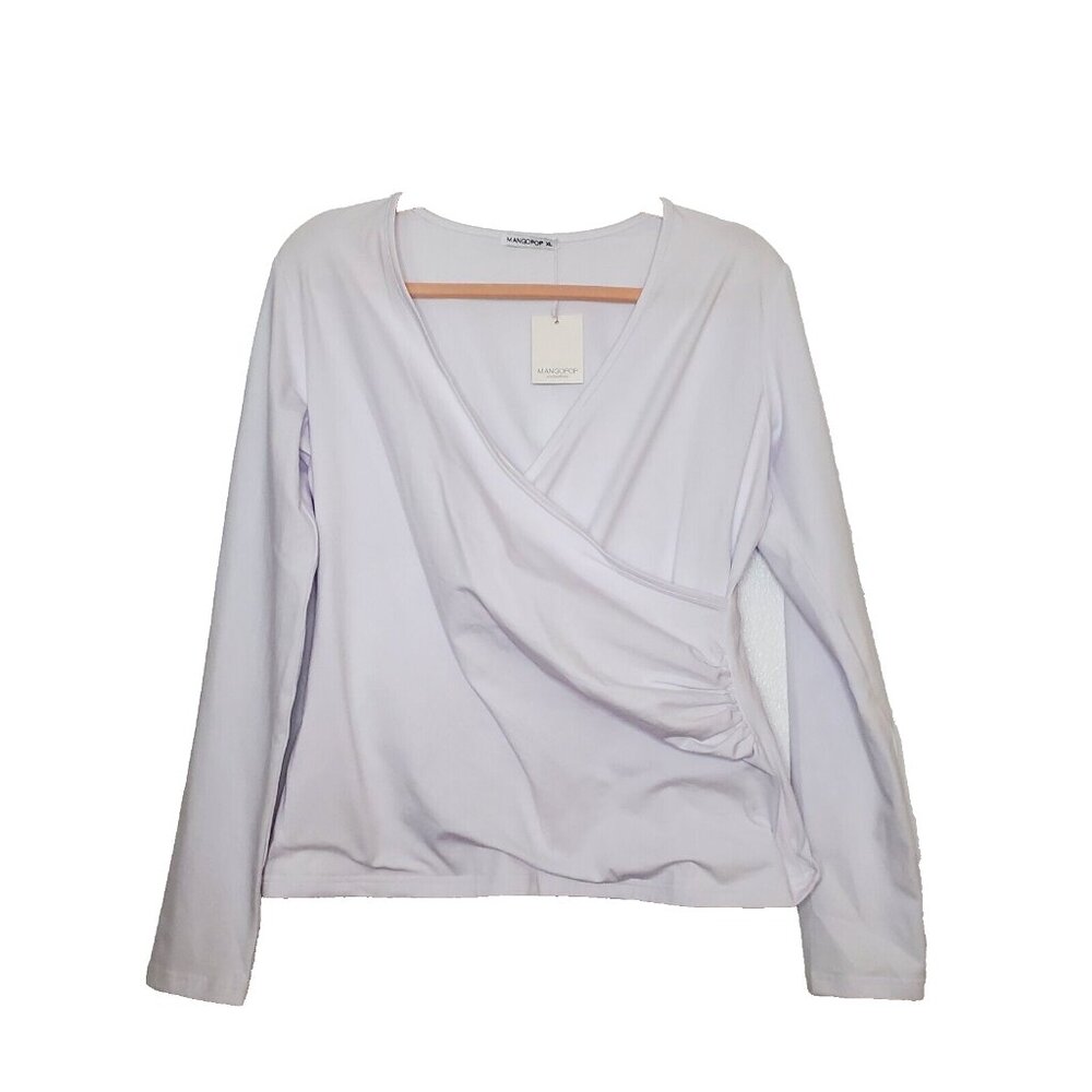 MANGOPOP Women's Cross Wrap Ruched Plunge Sexy Deep V Neck Slim Fit Long Sleeve - Picture 1 of 8